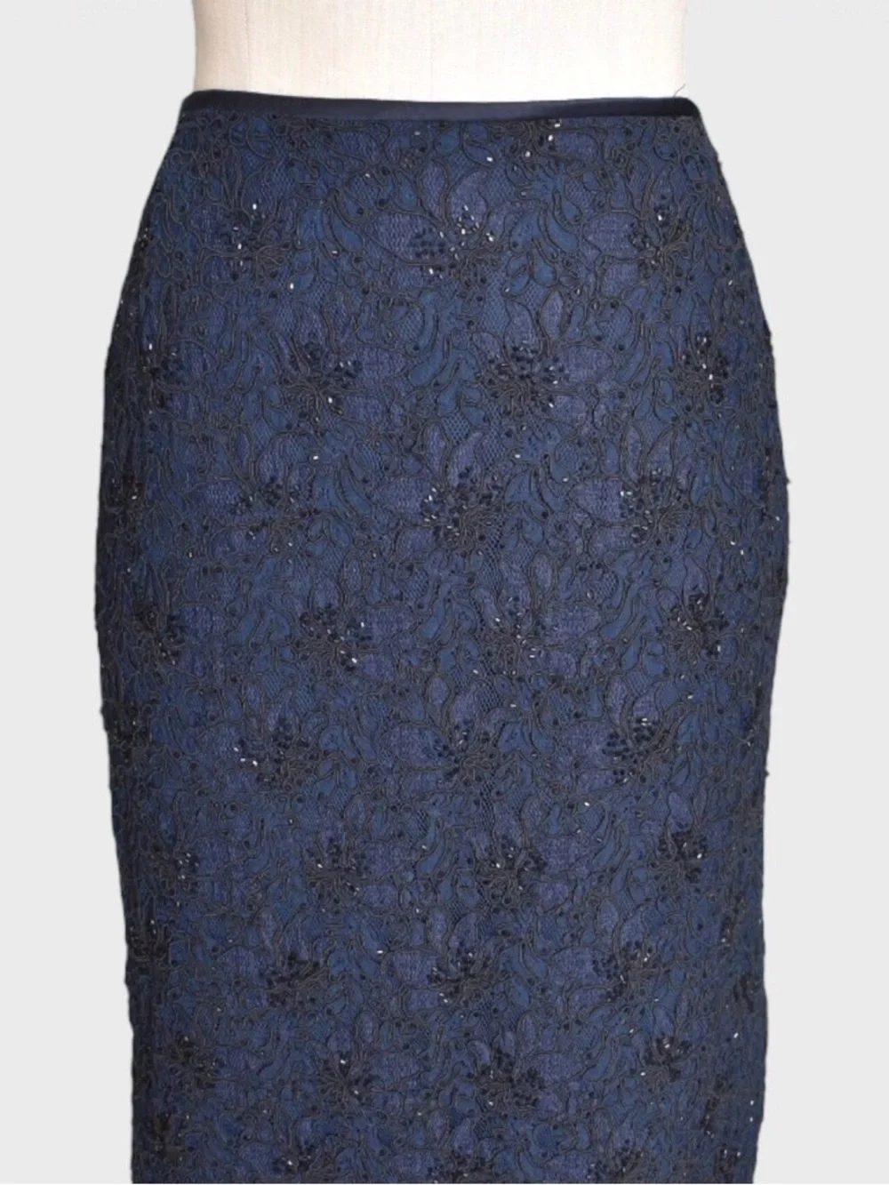 Carmen Marc Valvo Beaded Lace Maxi Skirt‎